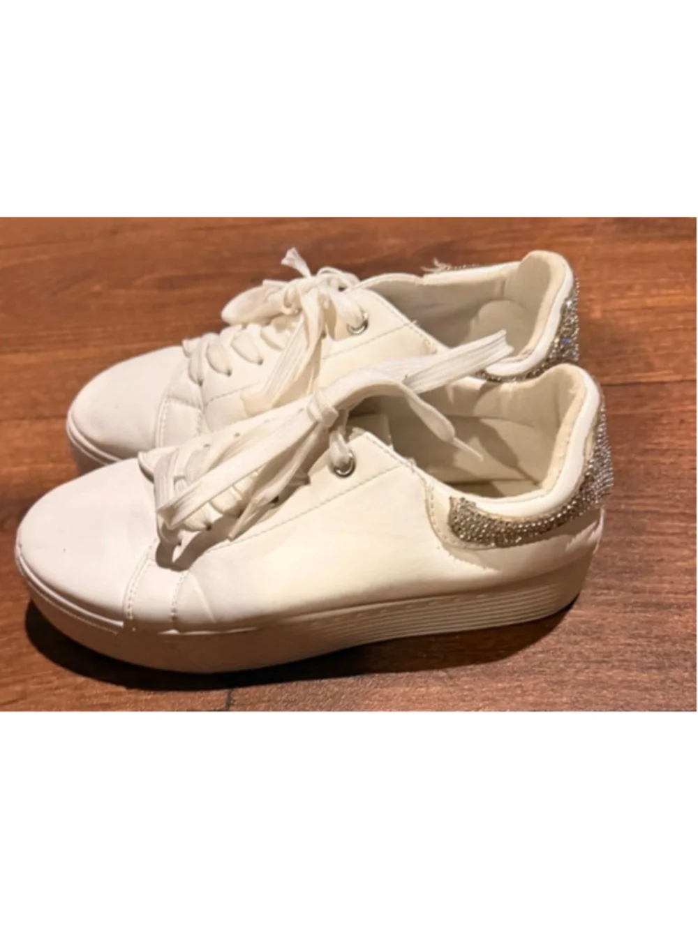 Women's Unbranded White & Silver Rhinestone Platform Sneakers Size 6